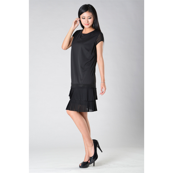 SY007-10撞壓折短袖連衣裙側面效果 SY007-10撞壓折短袖連衣裙側面效果